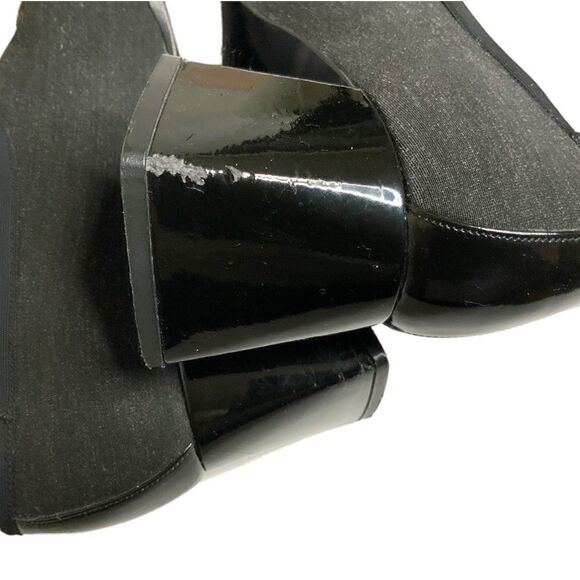 MEZLAN black genuine leather block heel pumps fabric sock sz 9N - Picture 10 of 12